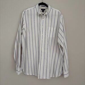 Lands' End Sail Rigger Oxford Men's White Blue Red Yellow Strip Button Down XL/T